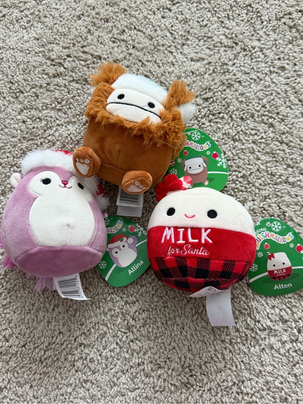 Bundle of 3 NWT Squishmallows Benny Bigfoot Holiday 2023 Alten Milk Allina